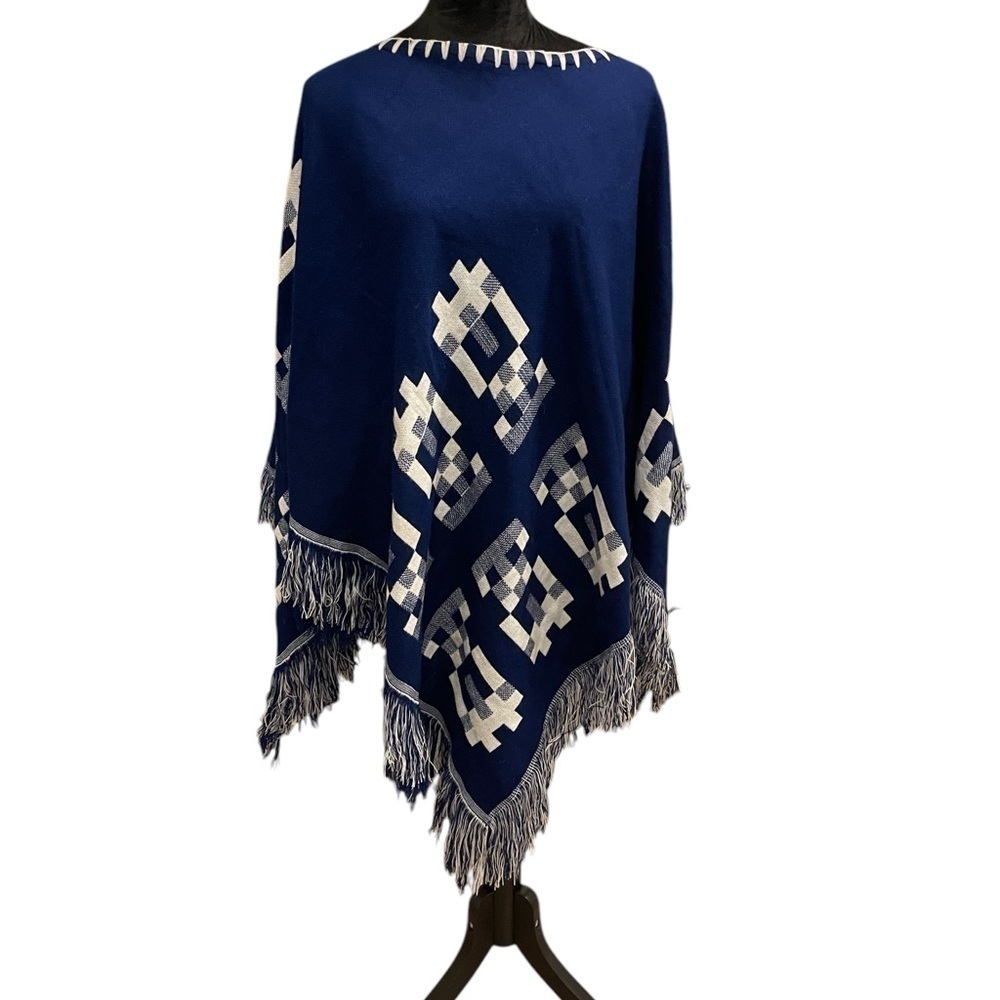 ✔️ Vintage Peruvian Wool Silver Threads Oversized… - image 2